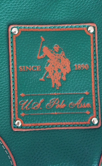 U.S. Polo Assn green crossbody bag w/ orange trim - Picture 2 of 6
